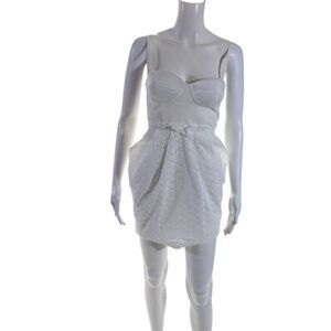 Maginn Women's Spaghetti Straps Corset Eyelet Fit Flare Mini Dress White Size 4